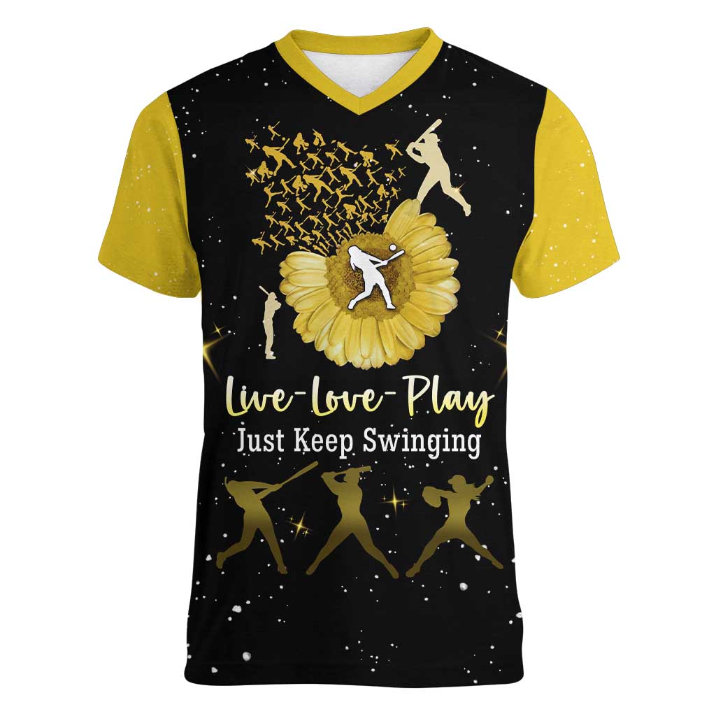 Softball Sunflower Yellow Black Christmas Women V-Neck T-Shirt Xmas Holiday Patterns - Wonder Print Shop