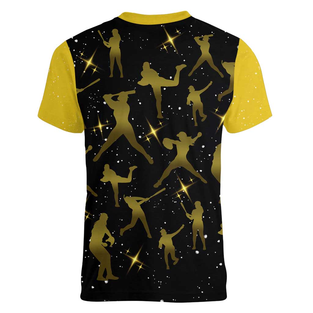 Softball Sunflower Yellow Black Christmas Women V-Neck T-Shirt Xmas Holiday Patterns - Wonder Print Shop