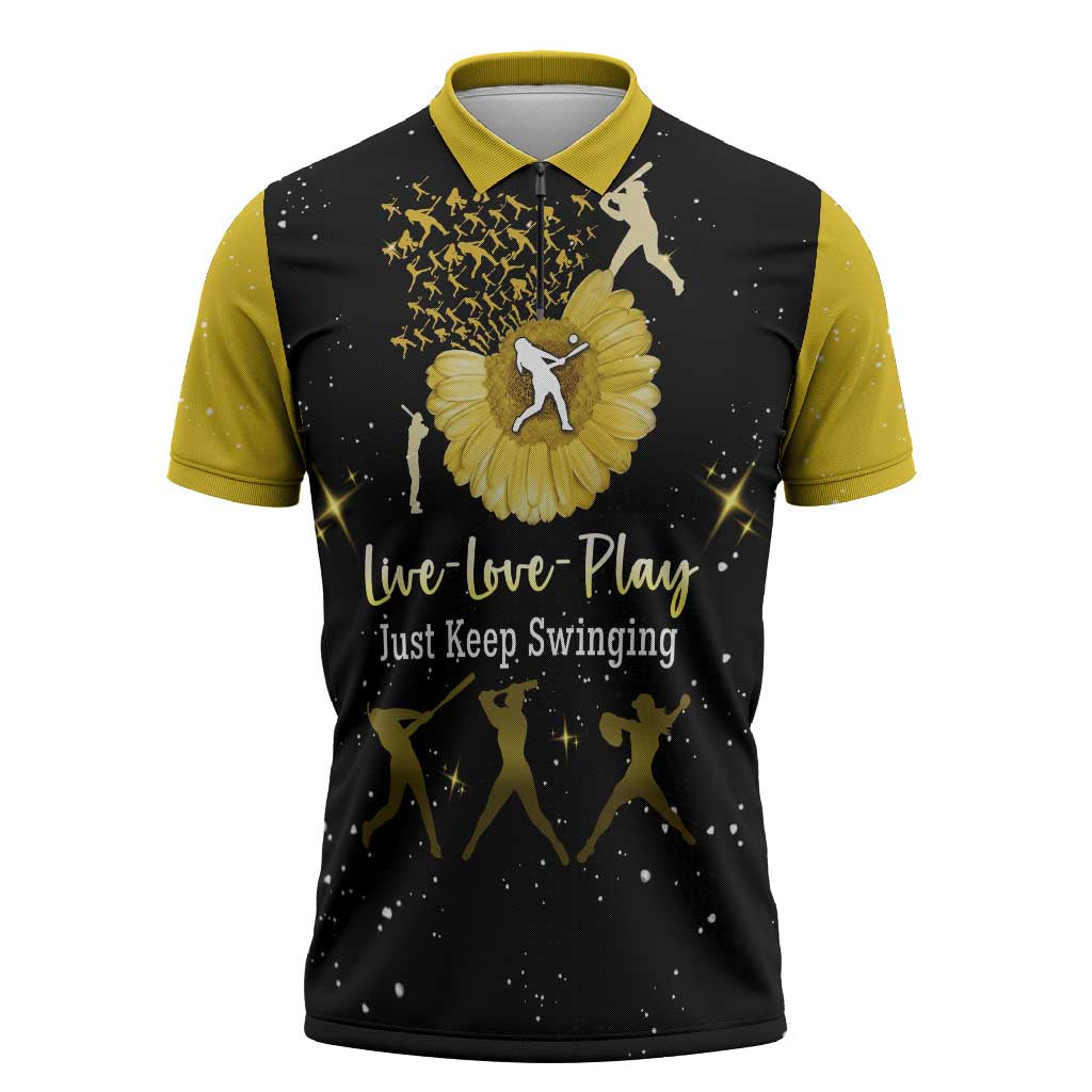 Softball Sunflower Yellow Black Christmas Zipper Polo Shirt Xmas Holiday Patterns - Wonder Print Shop