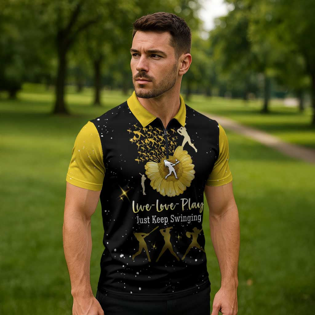 Softball Sunflower Yellow Black Christmas Zipper Polo Shirt Xmas Holiday Patterns - Wonder Print Shop