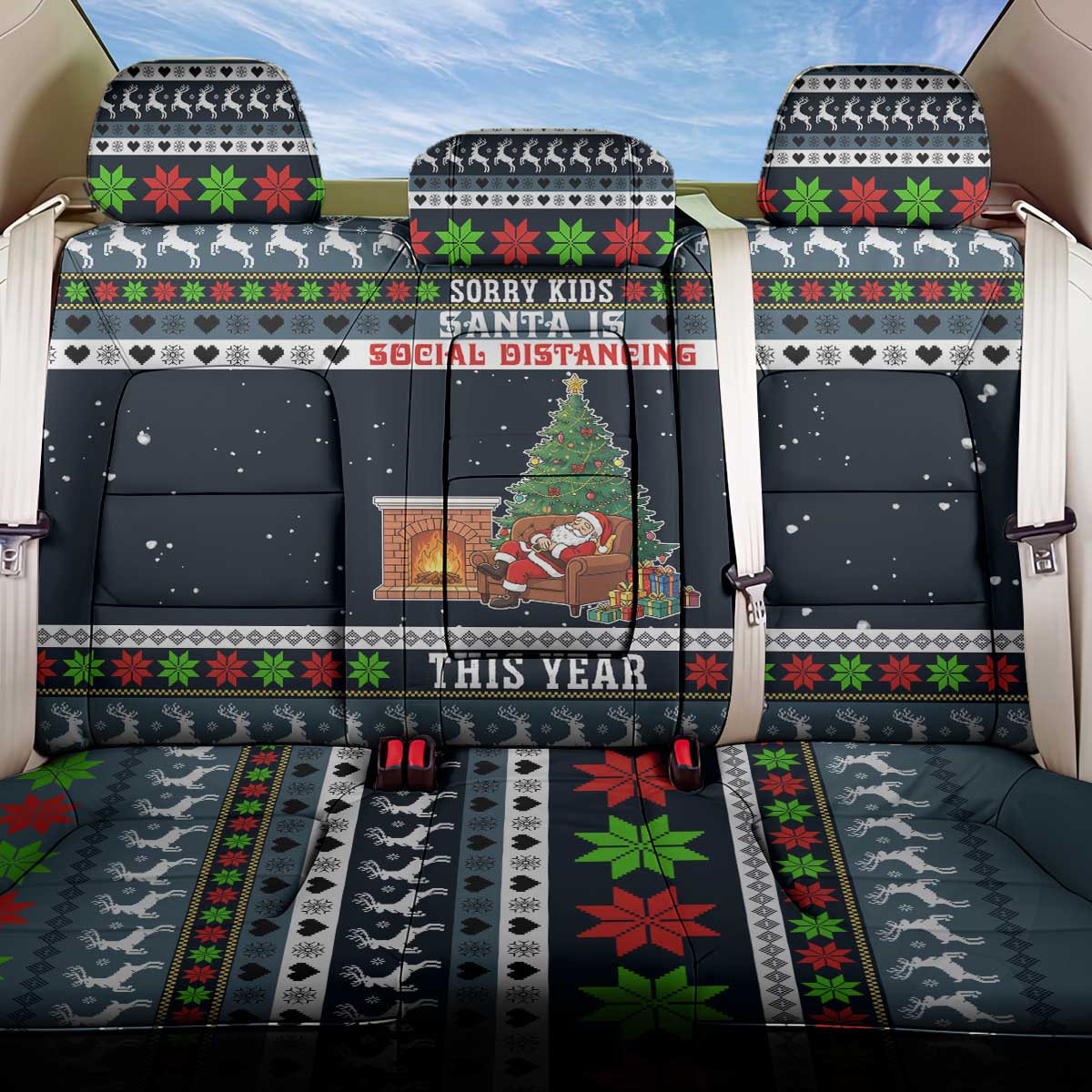 Sorry Kids Santa Is Social Distancing This Year Christmas Back Car Seat Cover Xmas Holiday Patterns - Wonder Print Shop