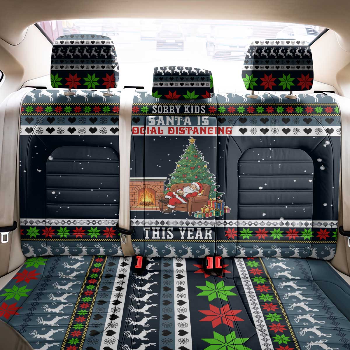 Sorry Kids Santa Is Social Distancing This Year Christmas Back Car Seat Cover Xmas Holiday Patterns - Wonder Print Shop