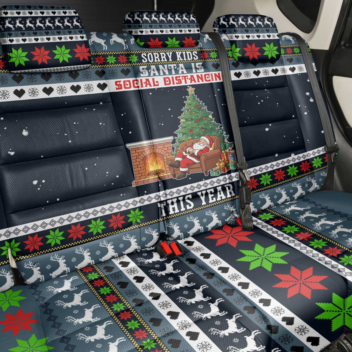 Sorry Kids Santa Is Social Distancing This Year Christmas Back Car Seat Cover Xmas Holiday Patterns - Wonder Print Shop