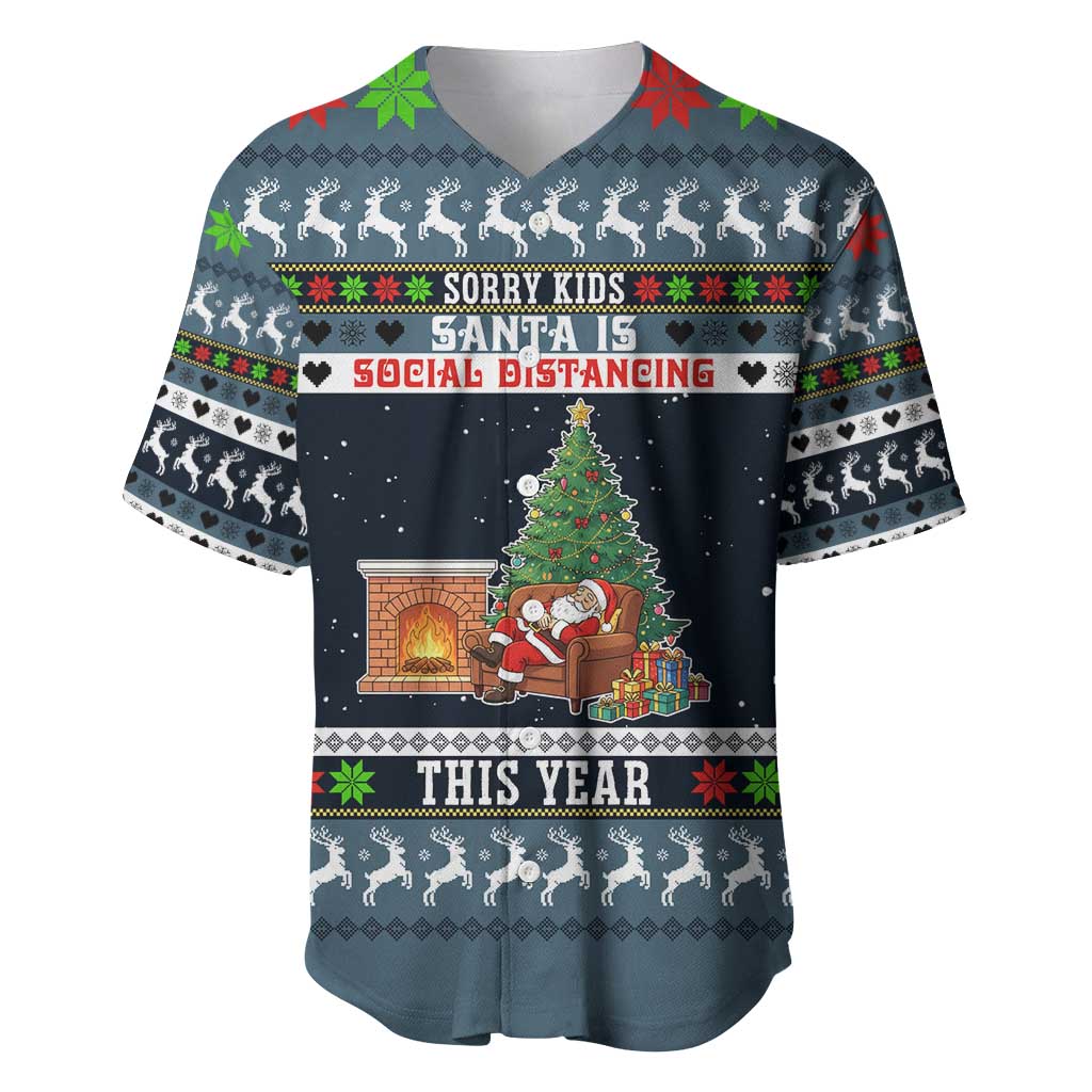 Sorry Kids Santa Is Social Distancing This Year Christmas Baseball Jersey Xmas Holiday Patterns - Wonder Print Shop