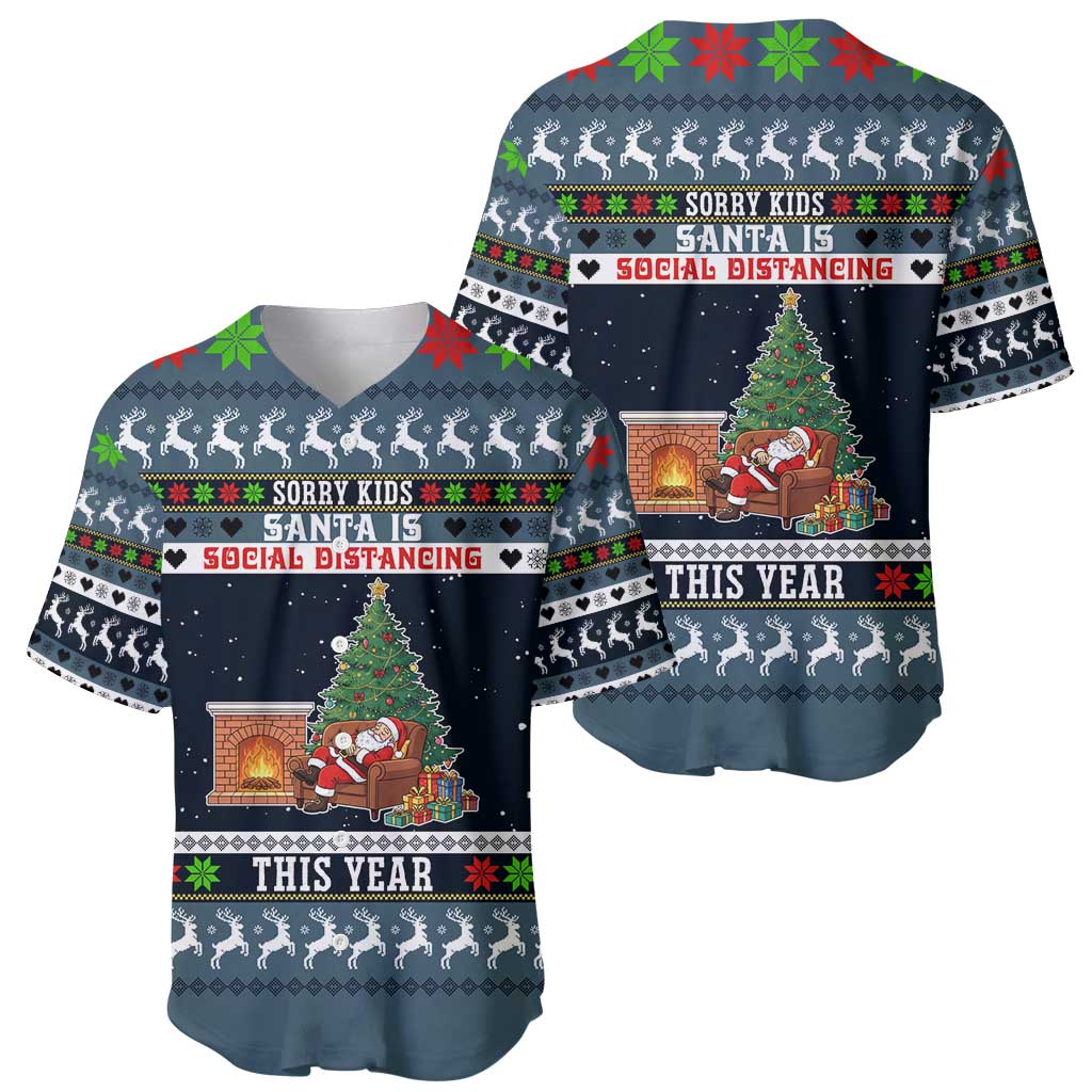 Sorry Kids Santa Is Social Distancing This Year Christmas Baseball Jersey Xmas Holiday Patterns - Wonder Print Shop