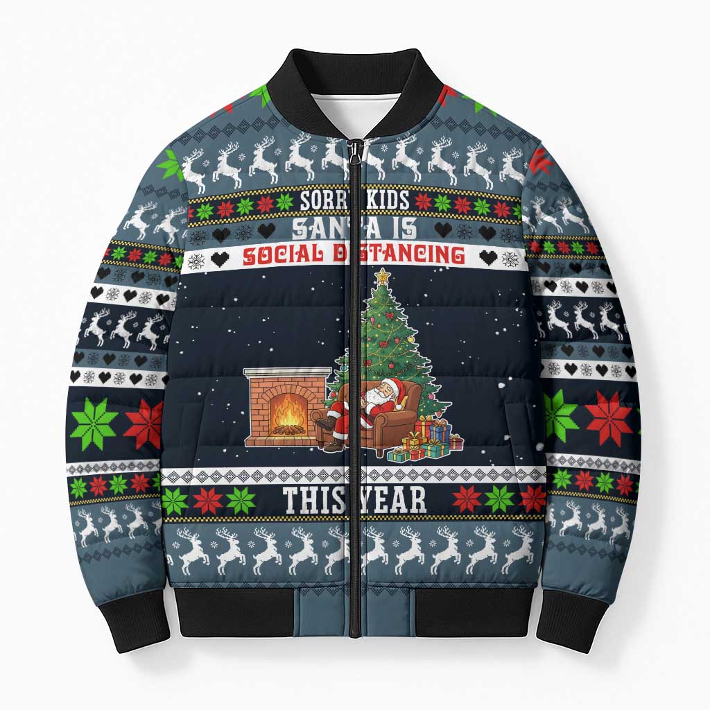 Sorry Kids Santa Is Social Distancing This Year Christmas Bomber Puffer Jacket Xmas Holiday Patterns - Wonder Print Shop