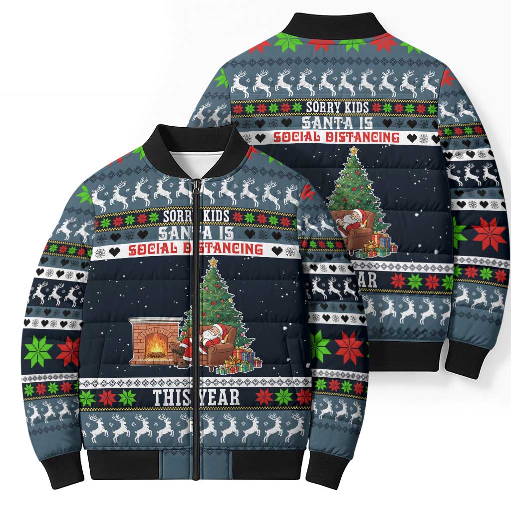 Sorry Kids Santa Is Social Distancing This Year Christmas Bomber Puffer Jacket Xmas Holiday Patterns - Wonder Print Shop