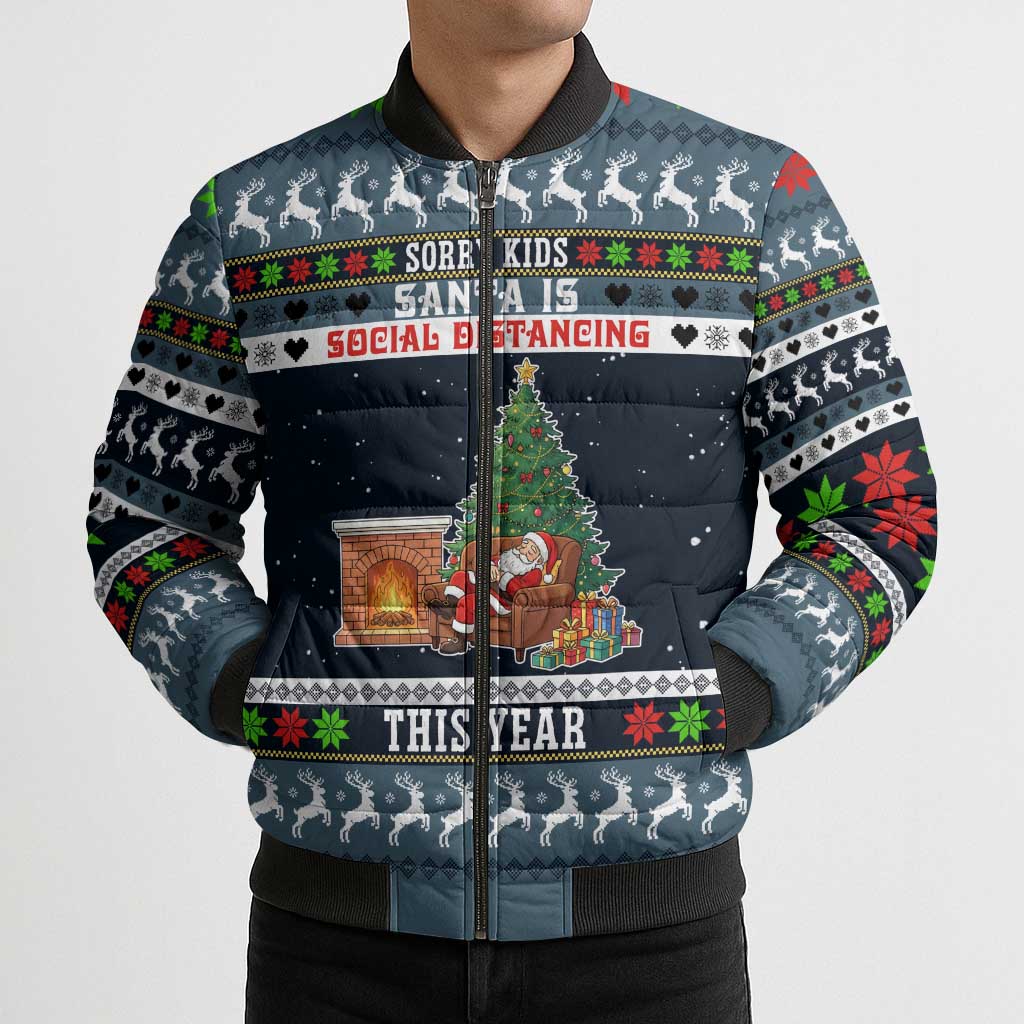 Sorry Kids Santa Is Social Distancing This Year Christmas Bomber Puffer Jacket Xmas Holiday Patterns - Wonder Print Shop