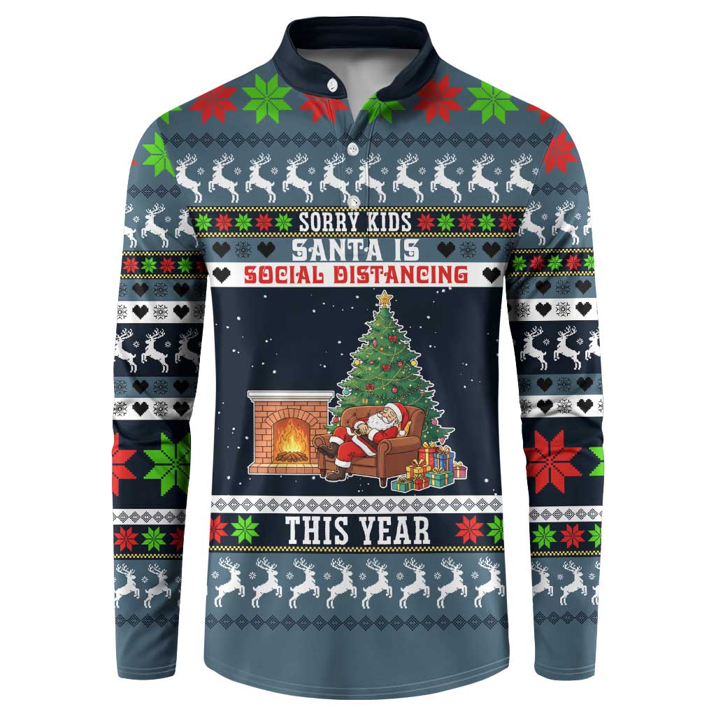 Sorry Kids Santa Is Social Distancing This Year Christmas Button Sweatshirt Xmas Holiday Patterns - Wonder Print Shop