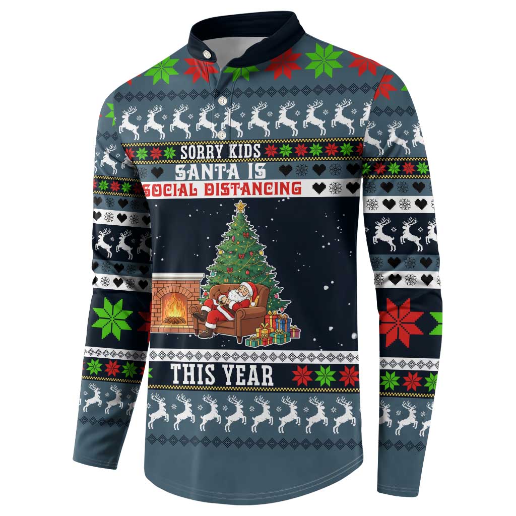 Sorry Kids Santa Is Social Distancing This Year Christmas Button Sweatshirt Xmas Holiday Patterns - Wonder Print Shop