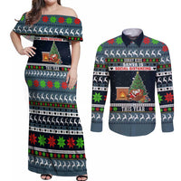 Sorry Kids Santa Is Social Distancing This Year Christmas Couples Matching Off Shoulder Maxi Dress and Long Sleeve Button Shirt Xmas Holiday Patterns - Wonder Print Shop