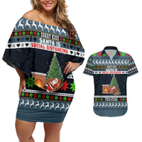 Sorry Kids Santa Is Social Distancing This Year Christmas Couples Matching Off Shoulder Short Dress and Hawaiian Shirt Xmas Holiday Patterns - Wonder Print Shop