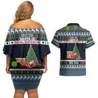 Sorry Kids Santa Is Social Distancing This Year Christmas Couples Matching Off Shoulder Short Dress and Hawaiian Shirt Xmas Holiday Patterns - Wonder Print Shop