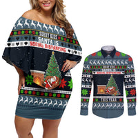 Sorry Kids Santa Is Social Distancing This Year Christmas Couples Matching Off Shoulder Short Dress and Long Sleeve Button Shirt Xmas Holiday Patterns - Wonder Print Shop