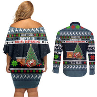 Sorry Kids Santa Is Social Distancing This Year Christmas Couples Matching Off Shoulder Short Dress and Long Sleeve Button Shirt Xmas Holiday Patterns - Wonder Print Shop