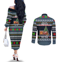 Sorry Kids Santa Is Social Distancing This Year Christmas Couples Matching Off The Shoulder Long Sleeve Dress and Long Sleeve Button Shirt Xmas Holiday Patterns - Wonder Print Shop