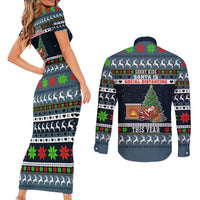 Sorry Kids Santa Is Social Distancing This Year Christmas Couples Matching Short Sleeve Bodycon Dress and Long Sleeve Button Shirt Xmas Holiday Patterns - Wonder Print Shop