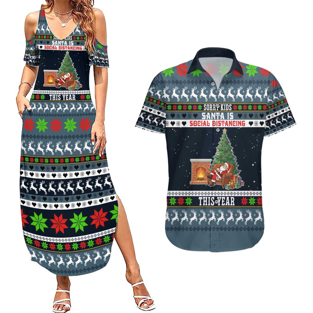 Sorry Kids Santa Is Social Distancing This Year Christmas Couples Matching Summer Maxi Dress and Hawaiian Shirt Xmas Holiday Patterns - Wonder Print Shop