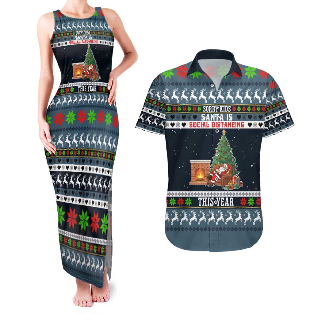 Sorry Kids Santa Is Social Distancing This Year Christmas Couples Matching Tank Maxi Dress and Hawaiian Shirt Xmas Holiday Patterns - Wonder Print Shop