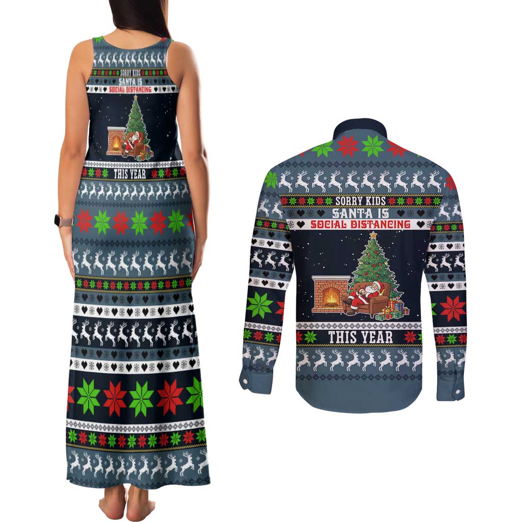 Sorry Kids Santa Is Social Distancing This Year Christmas Couples Matching Tank Maxi Dress and Long Sleeve Button Shirt Xmas Holiday Patterns - Wonder Print Shop