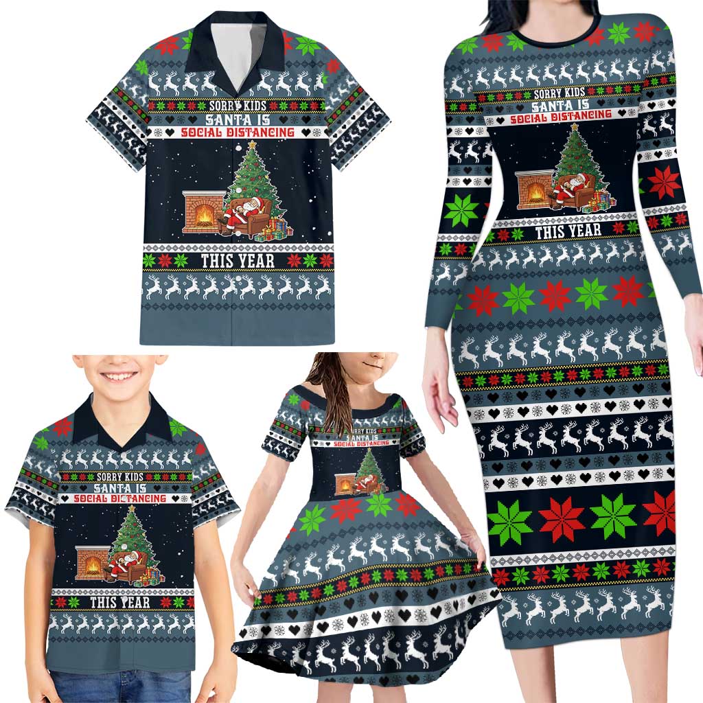Sorry Kids Santa Is Social Distancing This Year Christmas Family Matching Long Sleeve Bodycon Dress and Hawaiian Shirt Xmas Holiday Patterns - Wonder Print Shop