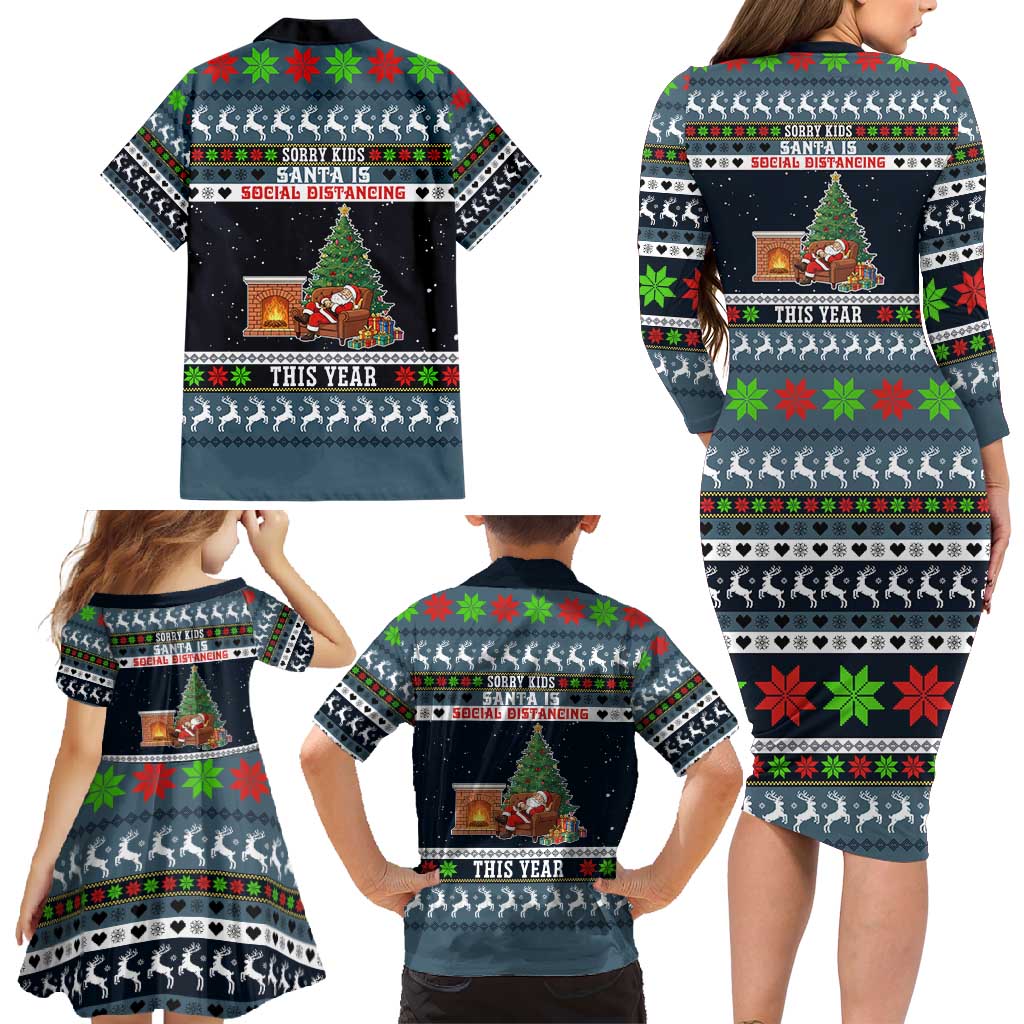 Sorry Kids Santa Is Social Distancing This Year Christmas Family Matching Long Sleeve Bodycon Dress and Hawaiian Shirt Xmas Holiday Patterns - Wonder Print Shop