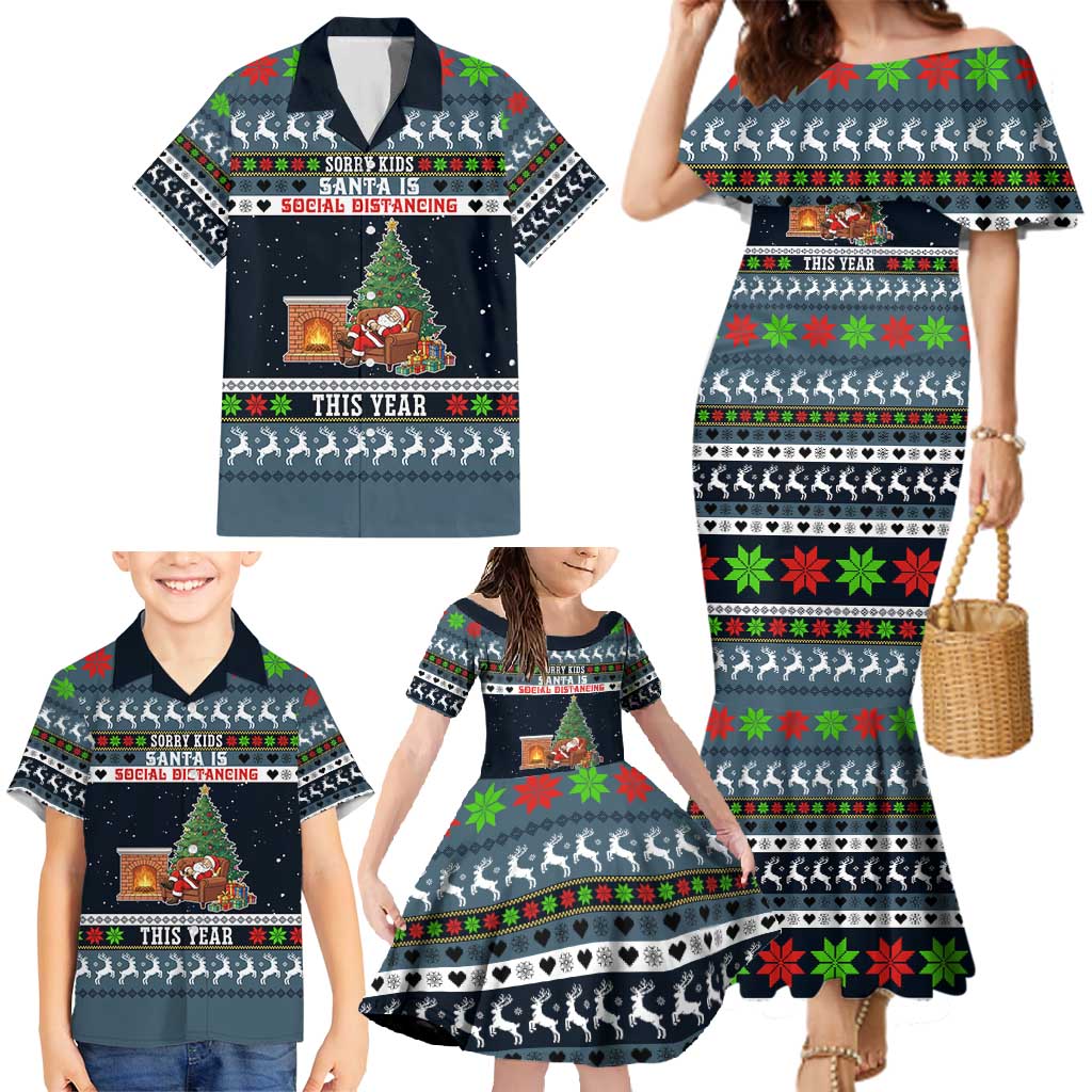 Sorry Kids Santa Is Social Distancing This Year Christmas Family Matching Mermaid Dress and Hawaiian Shirt Xmas Holiday Patterns - Wonder Print Shop