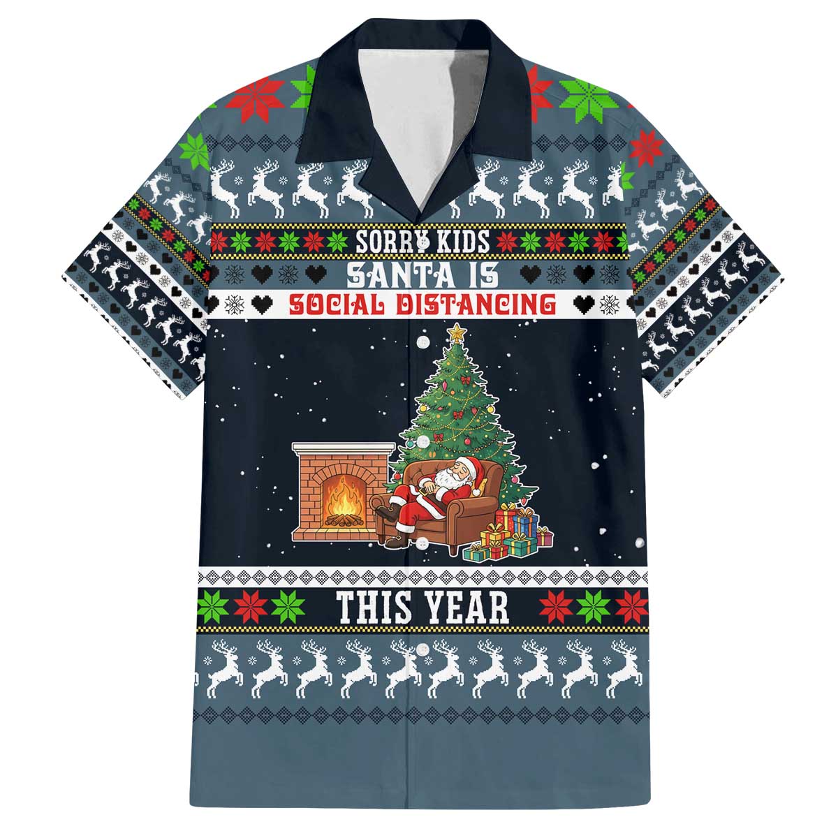 Sorry Kids Santa Is Social Distancing This Year Christmas Family Matching Off The Shoulder Long Sleeve Dress and Hawaiian Shirt Xmas Holiday Patterns - Wonder Print Shop