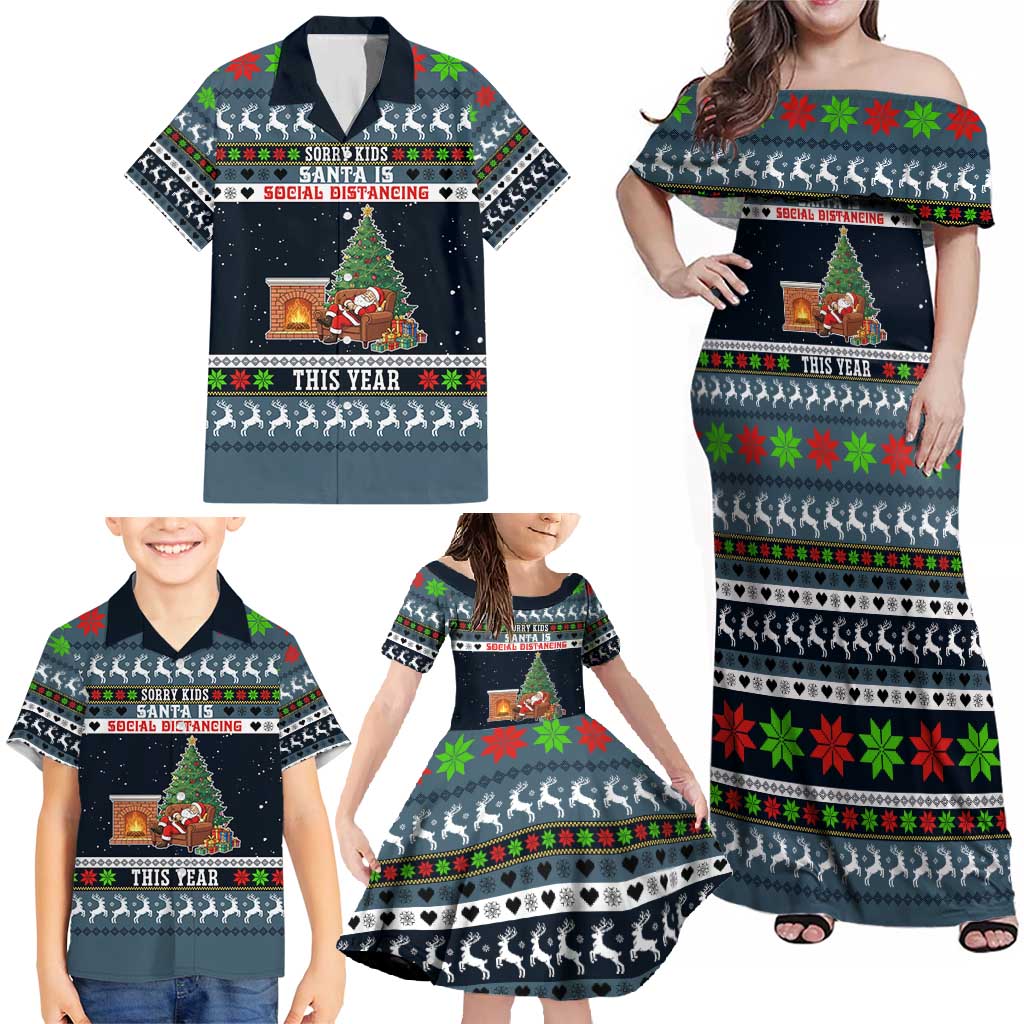 Sorry Kids Santa Is Social Distancing This Year Christmas Family Matching Off Shoulder Maxi Dress and Hawaiian Shirt Xmas Holiday Patterns - Wonder Print Shop