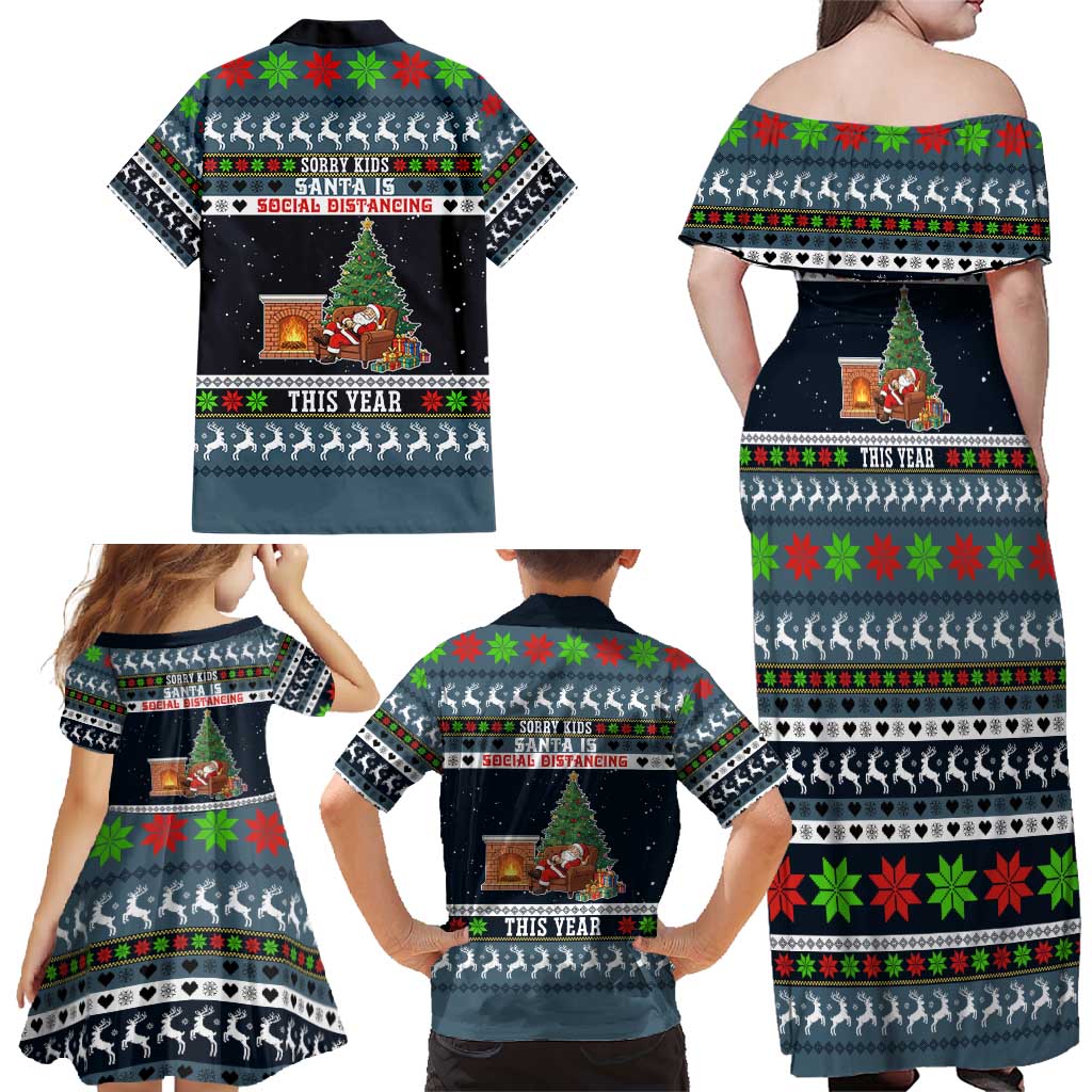 Sorry Kids Santa Is Social Distancing This Year Christmas Family Matching Off Shoulder Maxi Dress and Hawaiian Shirt Xmas Holiday Patterns - Wonder Print Shop