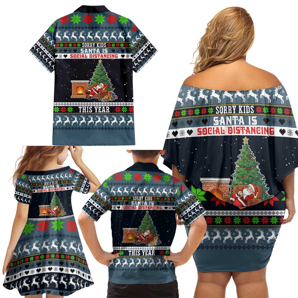 Sorry Kids Santa Is Social Distancing This Year Christmas Family Matching Off Shoulder Short Dress and Hawaiian Shirt Xmas Holiday Patterns - Wonder Print Shop