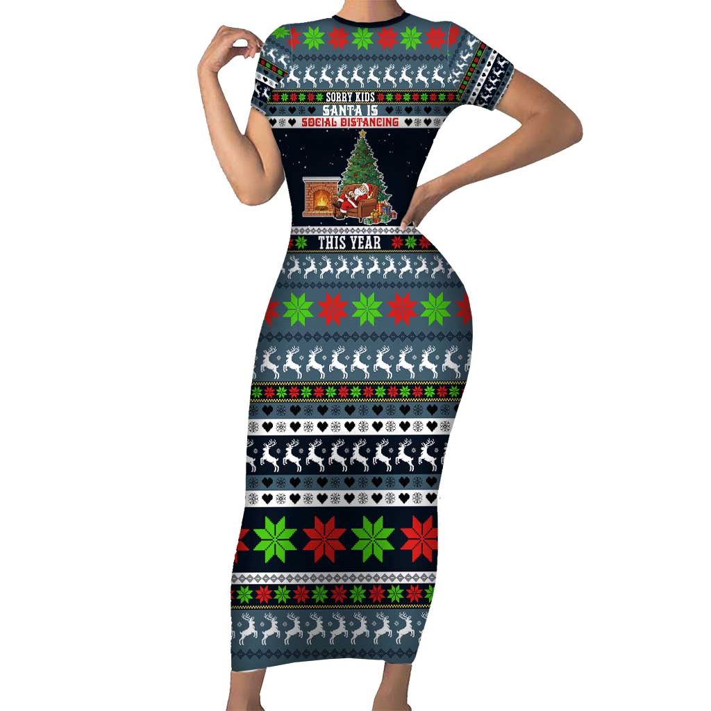 Sorry Kids Santa Is Social Distancing This Year Christmas Family Matching Short Sleeve Bodycon Dress and Hawaiian Shirt Xmas Holiday Patterns - Wonder Print Shop