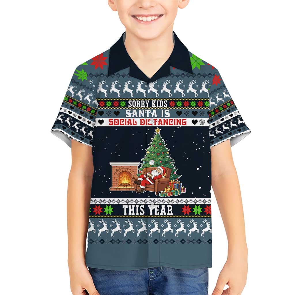 Sorry Kids Santa Is Social Distancing This Year Christmas Family Matching Short Sleeve Bodycon Dress and Hawaiian Shirt Xmas Holiday Patterns - Wonder Print Shop