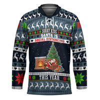 Sorry Kids Santa Is Social Distancing This Year Christmas Hockey Jersey Xmas Holiday Patterns - Wonder Print Shop