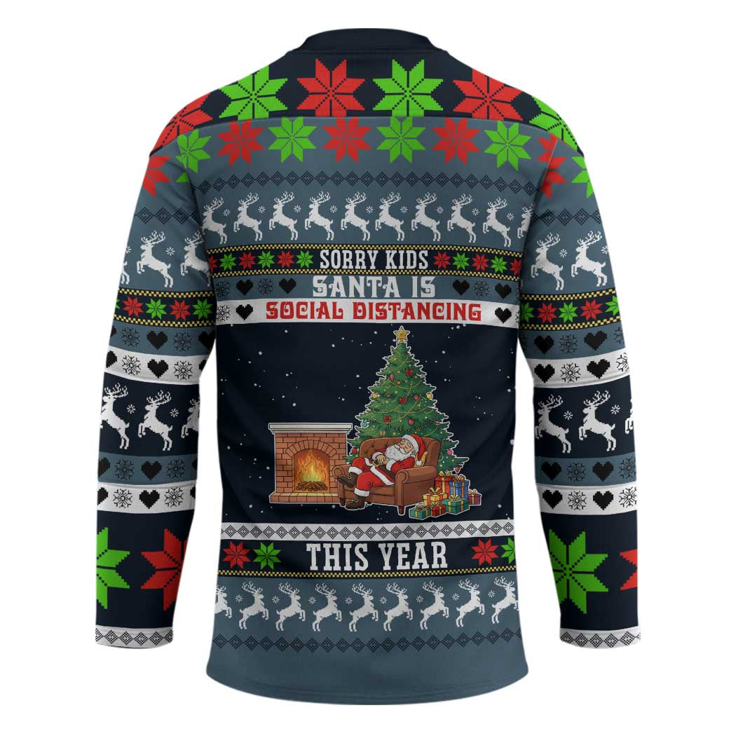 Sorry Kids Santa Is Social Distancing This Year Christmas Hockey Jersey Xmas Holiday Patterns - Wonder Print Shop