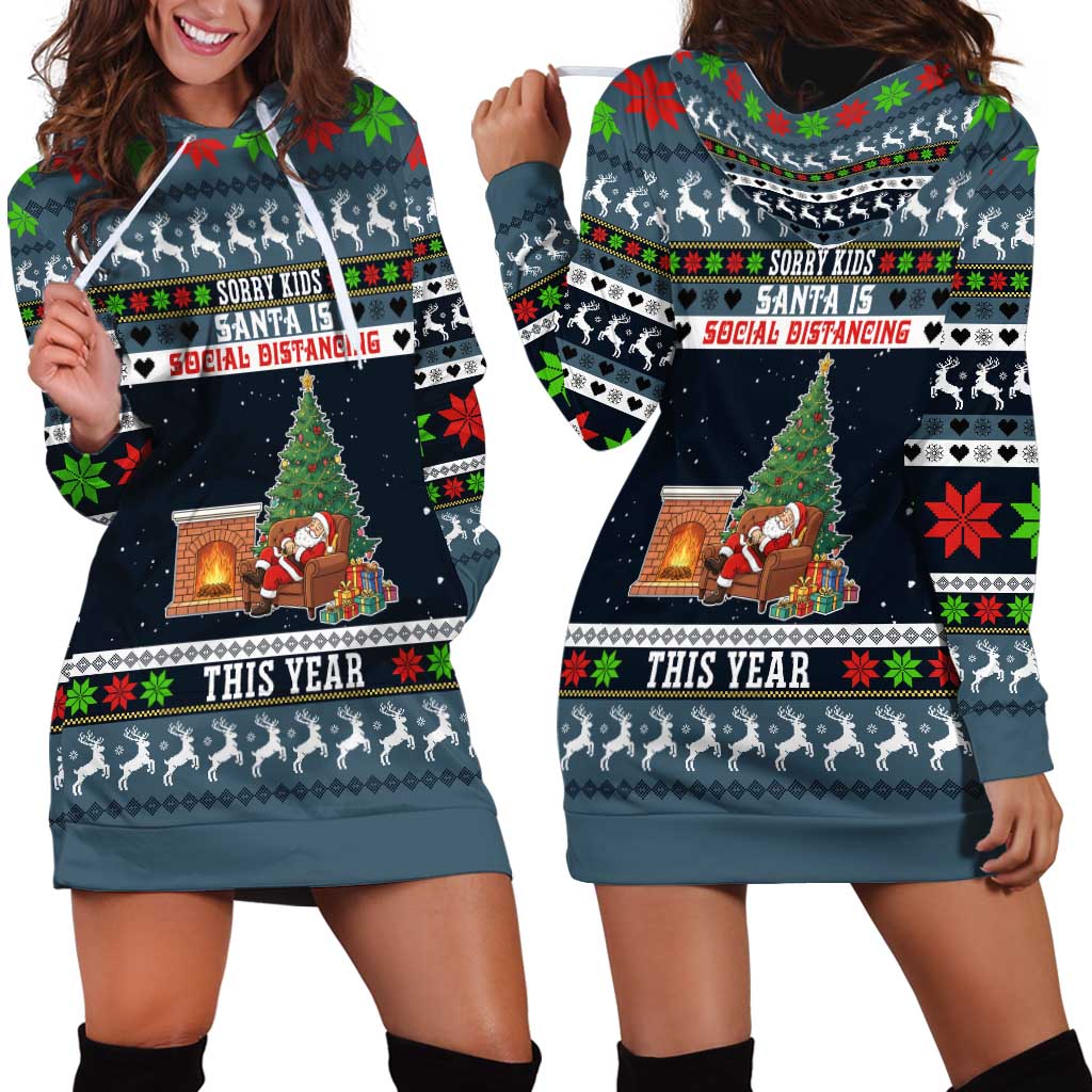 Sorry Kids Santa Is Social Distancing This Year Christmas Hoodie Dress Xmas Holiday Patterns - Wonder Print Shop
