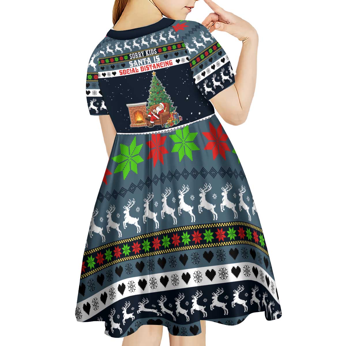 Sorry Kids Santa Is Social Distancing This Year Christmas Kid Short Sleeve Dress Xmas Holiday Patterns - Wonder Print Shop