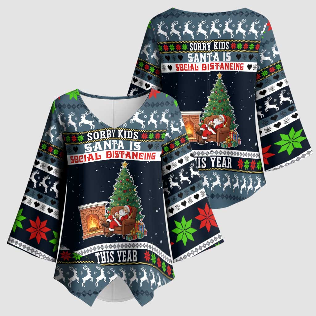 Sorry Kids Santa Is Social Distancing This Year Christmas Kimono Sleeve Blouse Xmas Holiday Patterns - Wonder Print Shop
