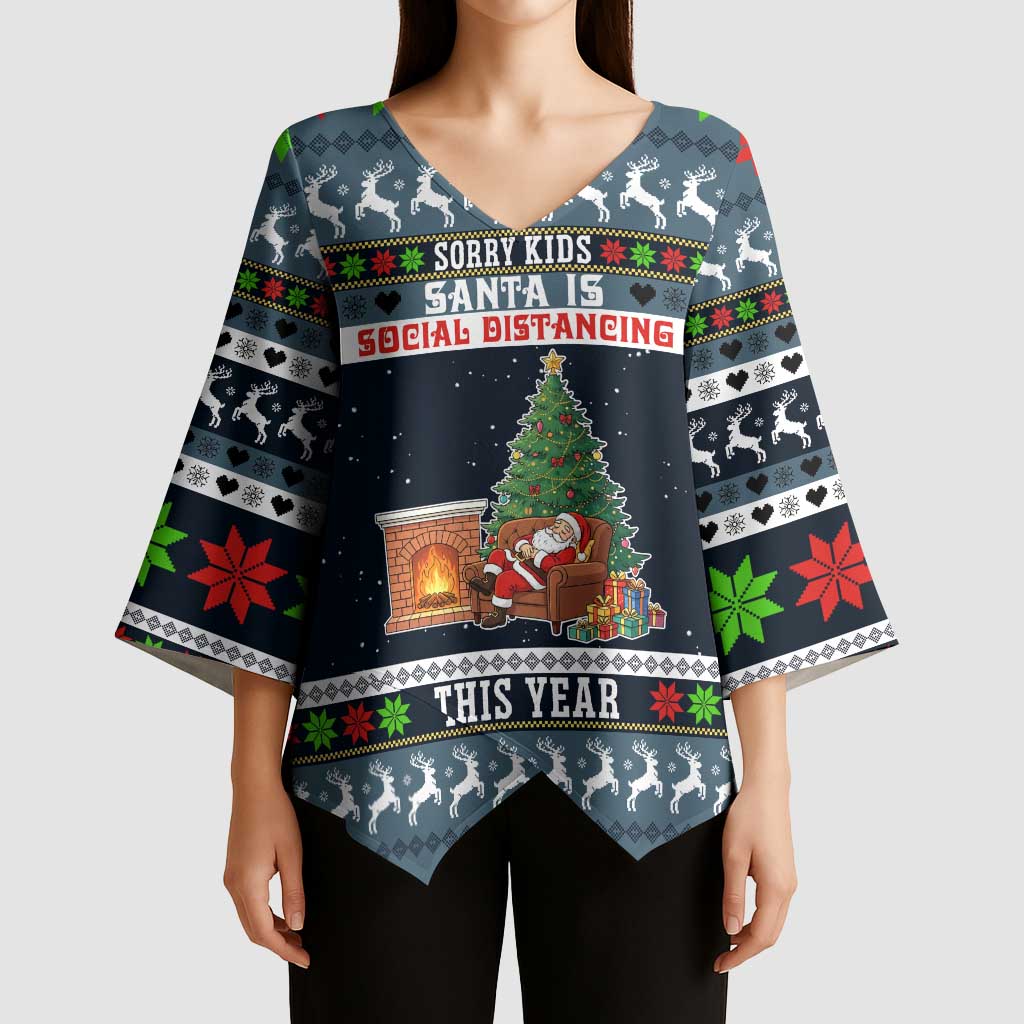 Sorry Kids Santa Is Social Distancing This Year Christmas Kimono Sleeve Blouse Xmas Holiday Patterns - Wonder Print Shop