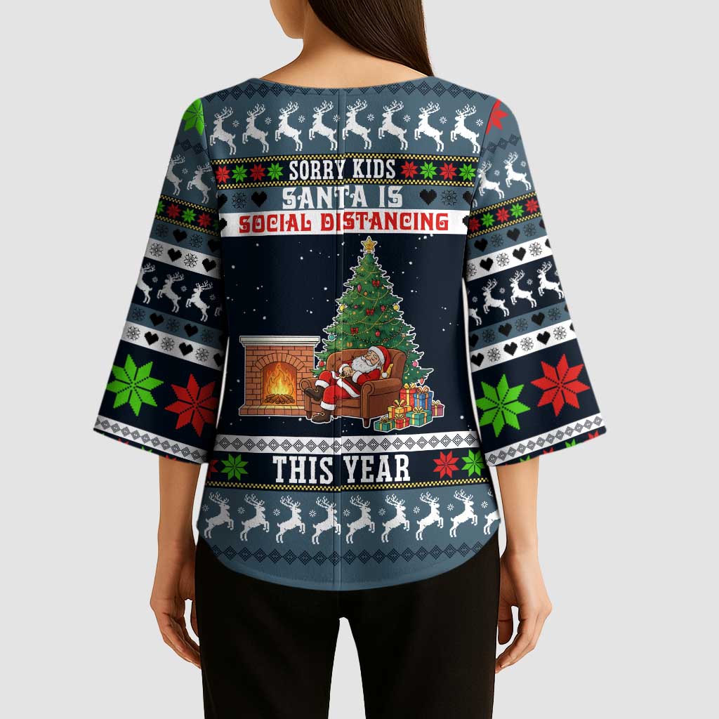 Sorry Kids Santa Is Social Distancing This Year Christmas Kimono Sleeve Blouse Xmas Holiday Patterns - Wonder Print Shop