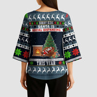 Sorry Kids Santa Is Social Distancing This Year Christmas Kimono Sleeve Blouse Xmas Holiday Patterns - Wonder Print Shop