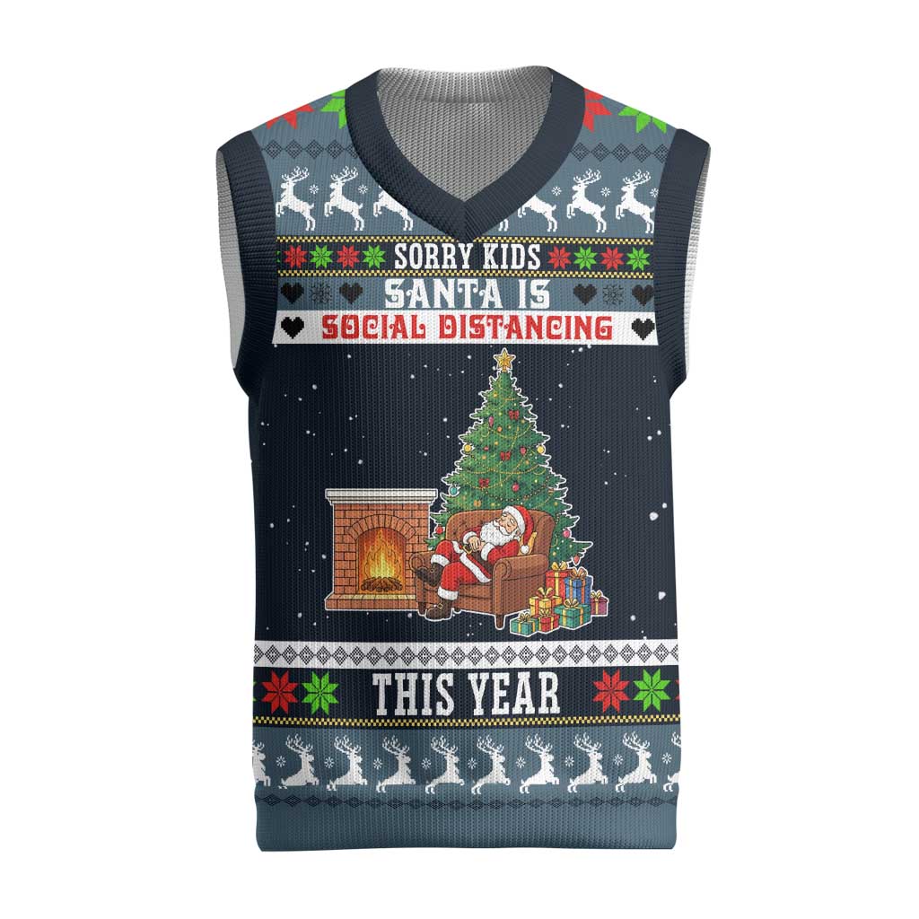Sorry Kids Santa Is Social Distancing This Year Christmas Knitted V-Neck Vest Xmas Holiday Patterns - Wonder Print Shop
