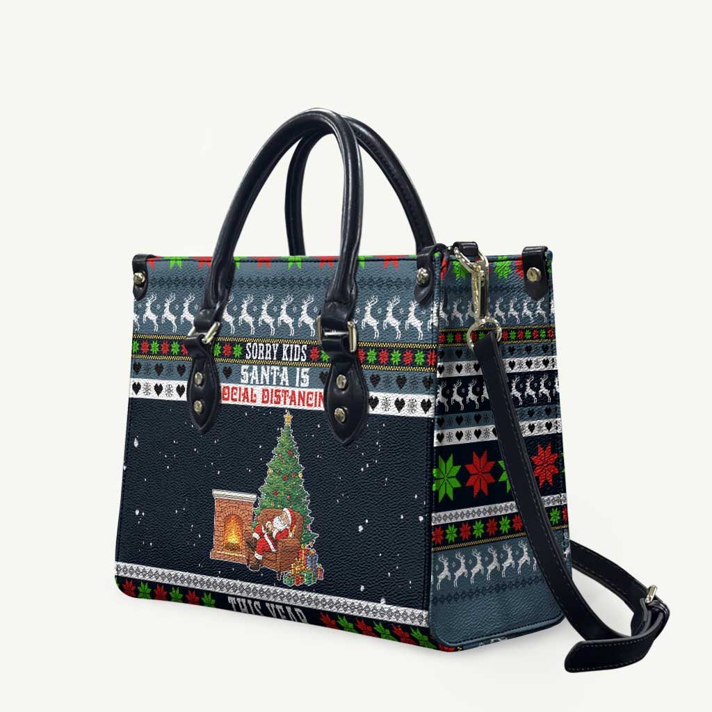 Sorry Kids Santa Is Social Distancing This Year Christmas Leather Bag Xmas Holiday Patterns - Wonder Print Shop