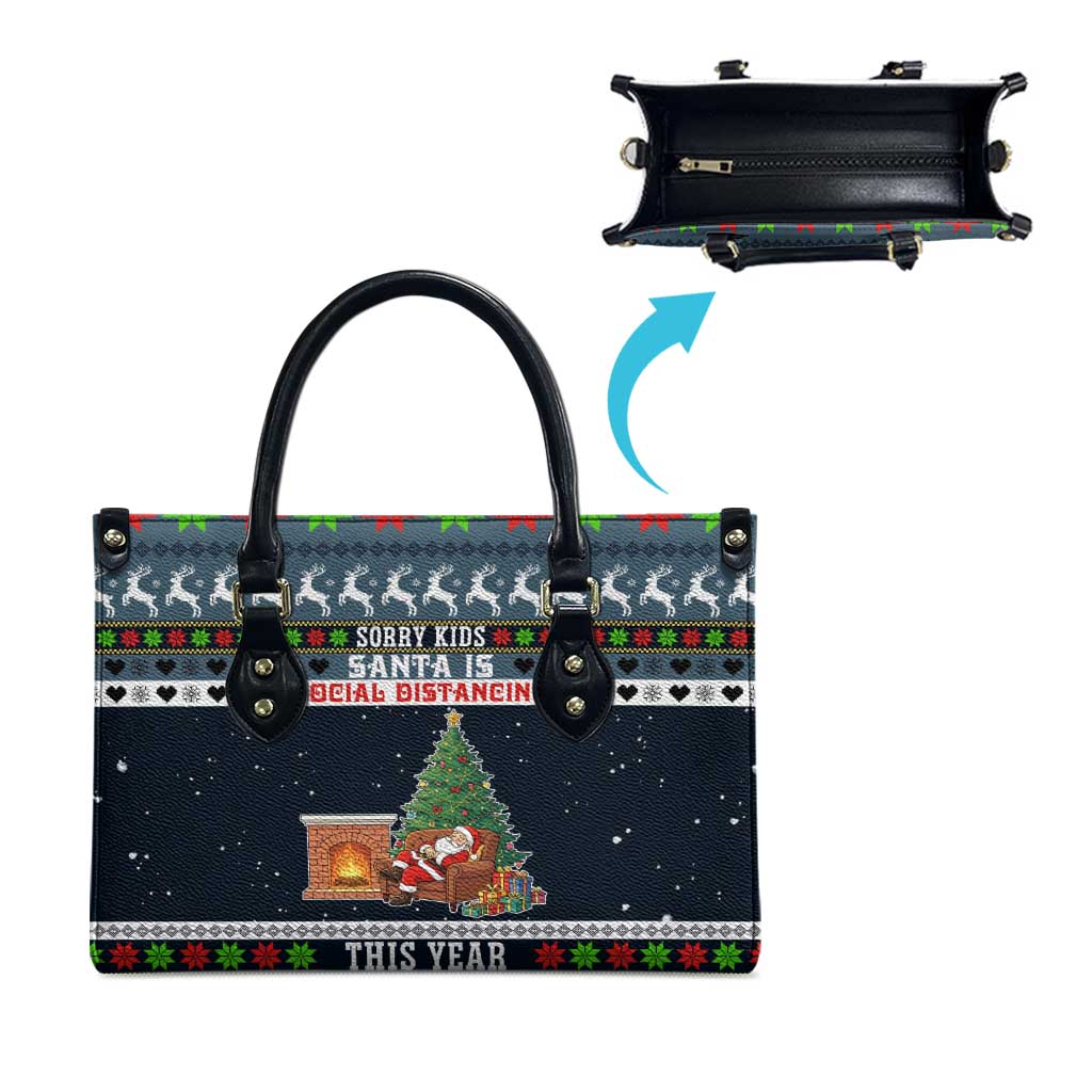 Sorry Kids Santa Is Social Distancing This Year Christmas Leather Bag Xmas Holiday Patterns - Wonder Print Shop