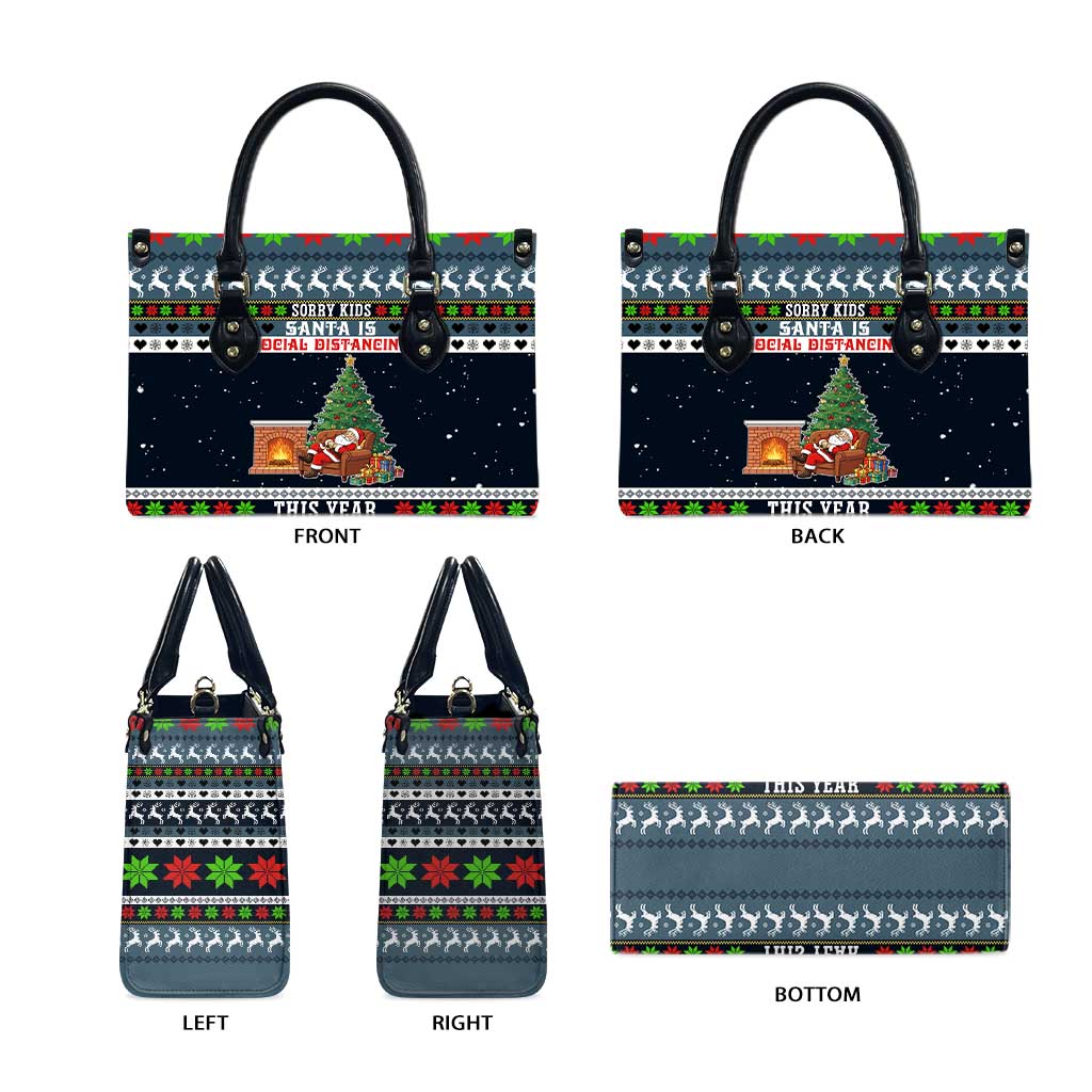 Sorry Kids Santa Is Social Distancing This Year Christmas Leather Bag Xmas Holiday Patterns - Wonder Print Shop