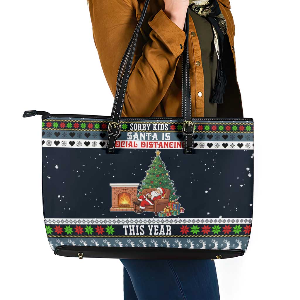 Sorry Kids Santa Is Social Distancing This Year Christmas Leather Tote Bag Xmas Holiday Patterns - Wonder Print Shop