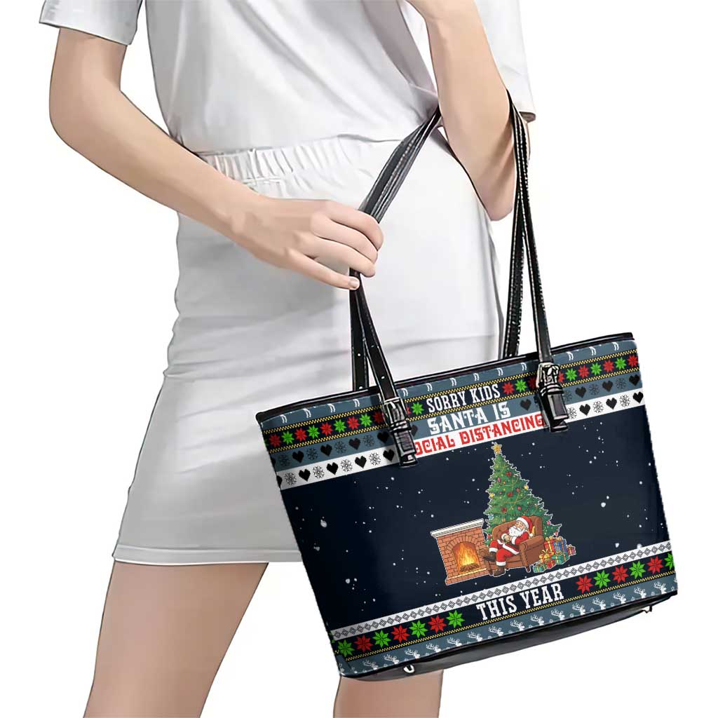 Sorry Kids Santa Is Social Distancing This Year Christmas Leather Tote Bag Xmas Holiday Patterns - Wonder Print Shop