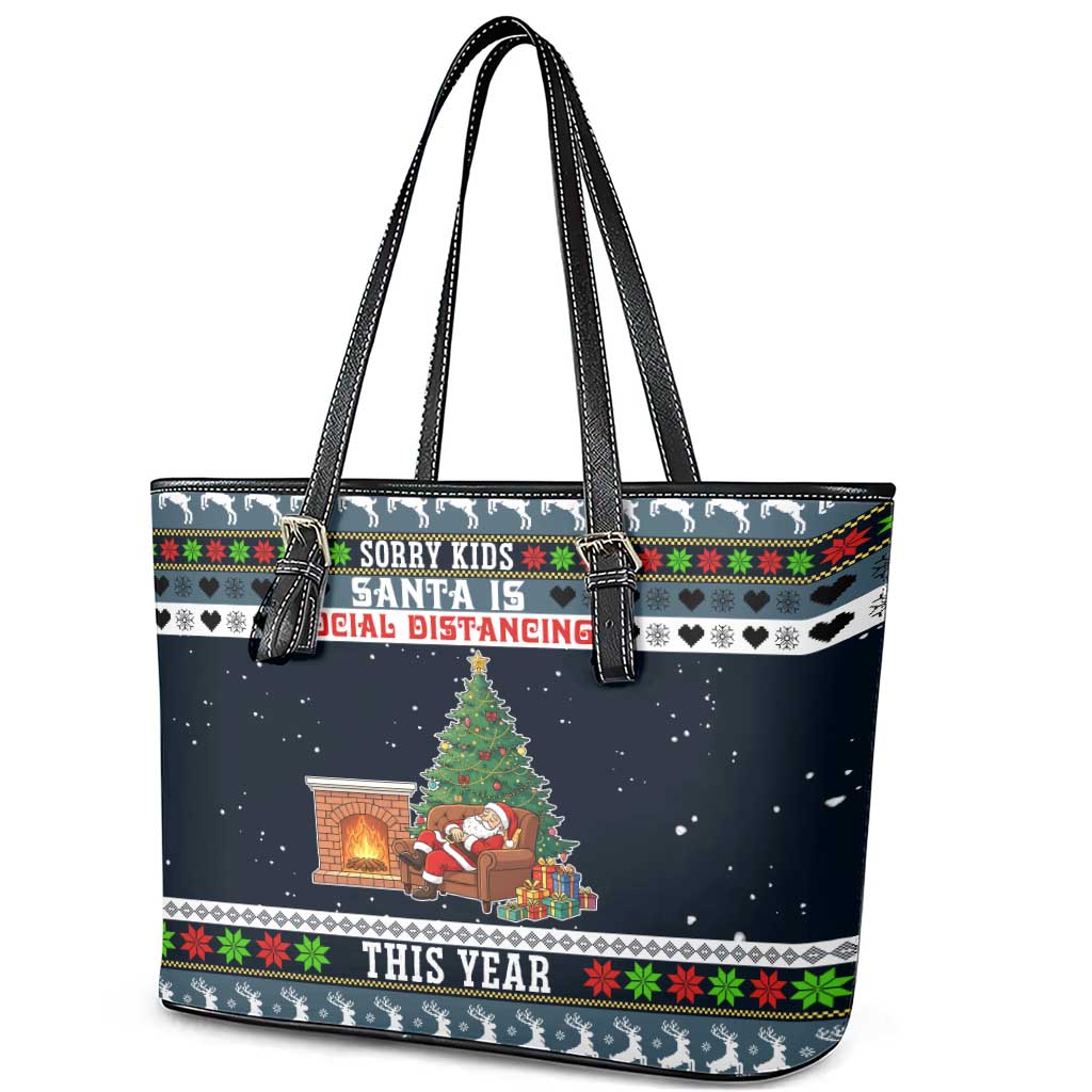 Sorry Kids Santa Is Social Distancing This Year Christmas Leather Tote Bag Xmas Holiday Patterns - Wonder Print Shop