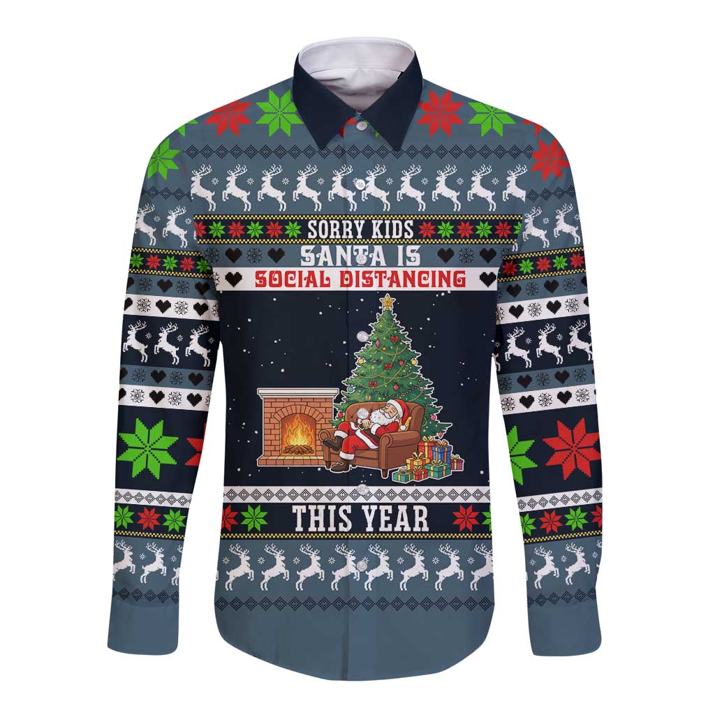 Sorry Kids Santa Is Social Distancing This Year Christmas Long Sleeve Button Shirt Xmas Holiday Patterns - Wonder Print Shop