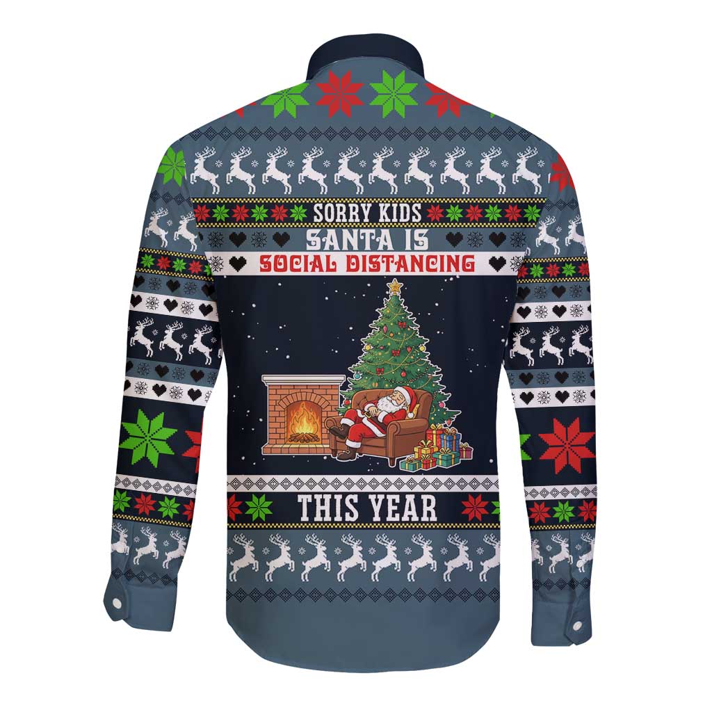 Sorry Kids Santa Is Social Distancing This Year Christmas Long Sleeve Button Shirt Xmas Holiday Patterns - Wonder Print Shop